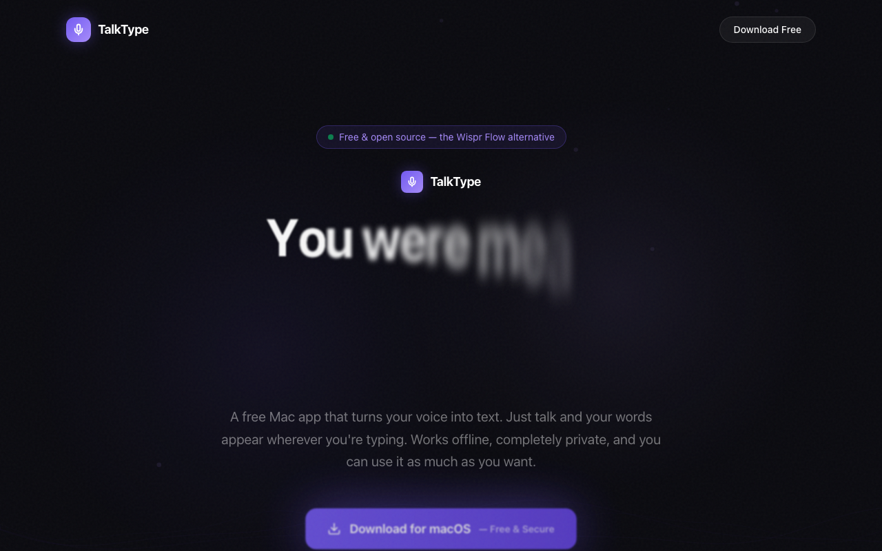 TalkType ποΈ β Free Mac Transcription, the Wispr Flow Alternative preview